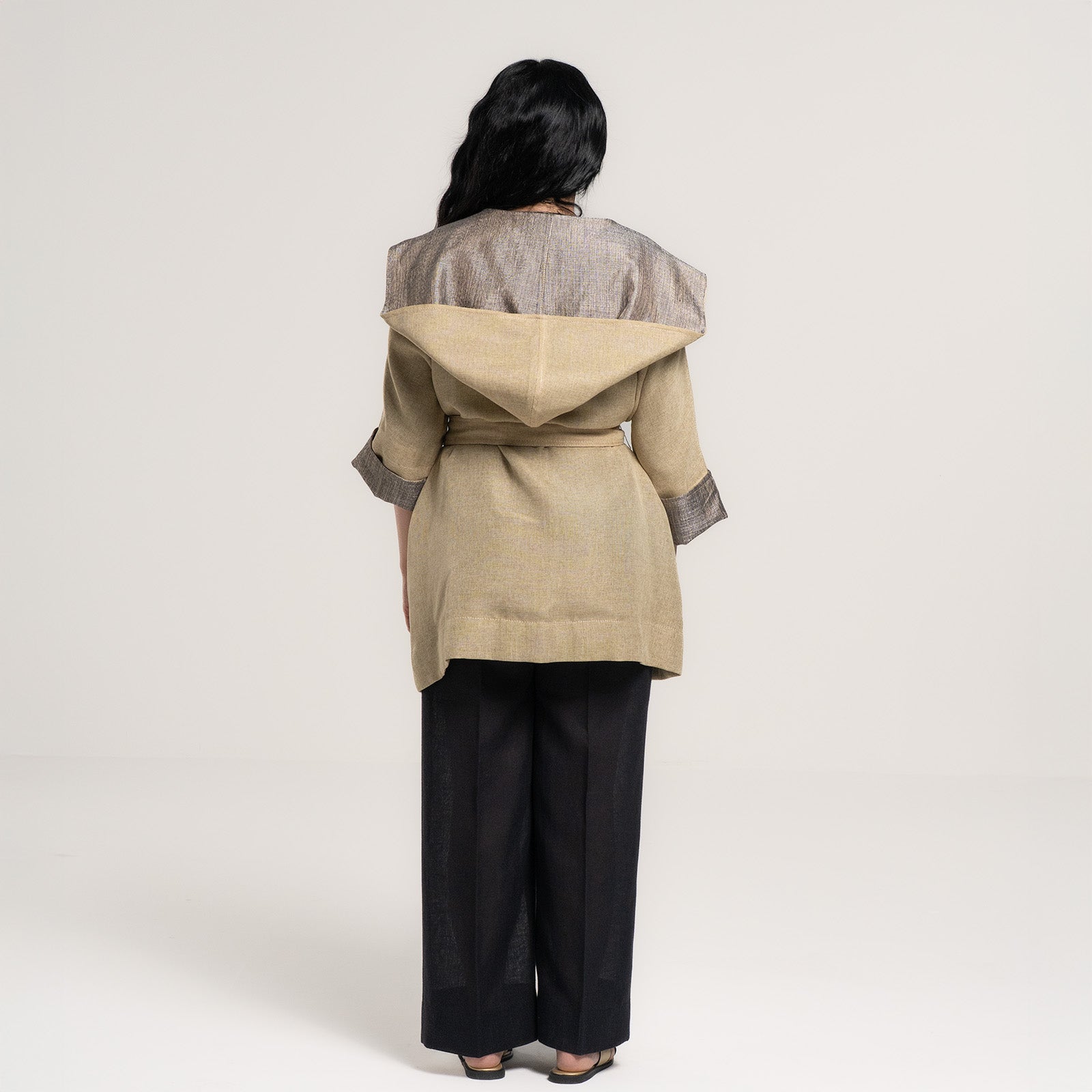 Sand Linen Set with Navy Pants