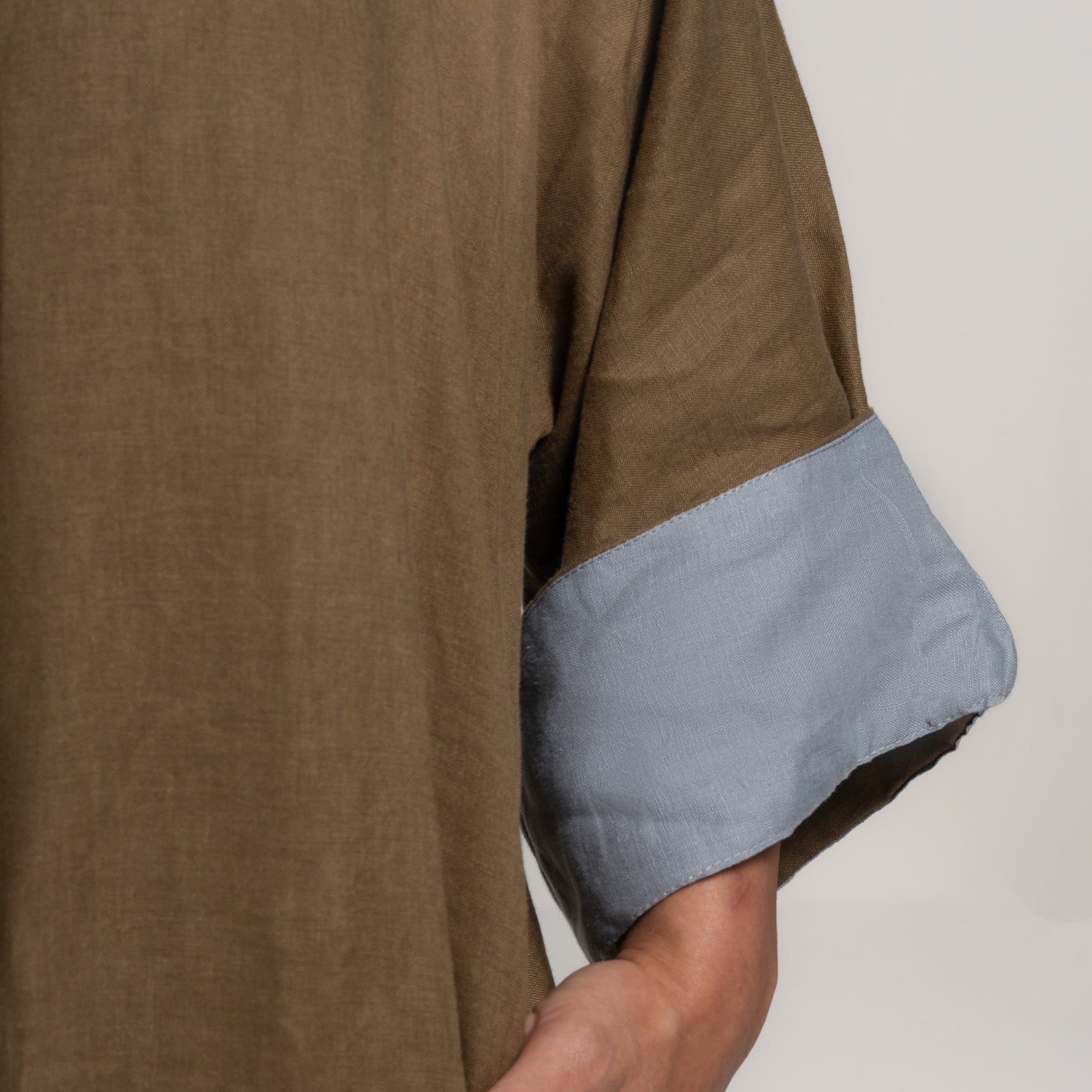 Brown Skyline Abaya with Sky Blue Edges