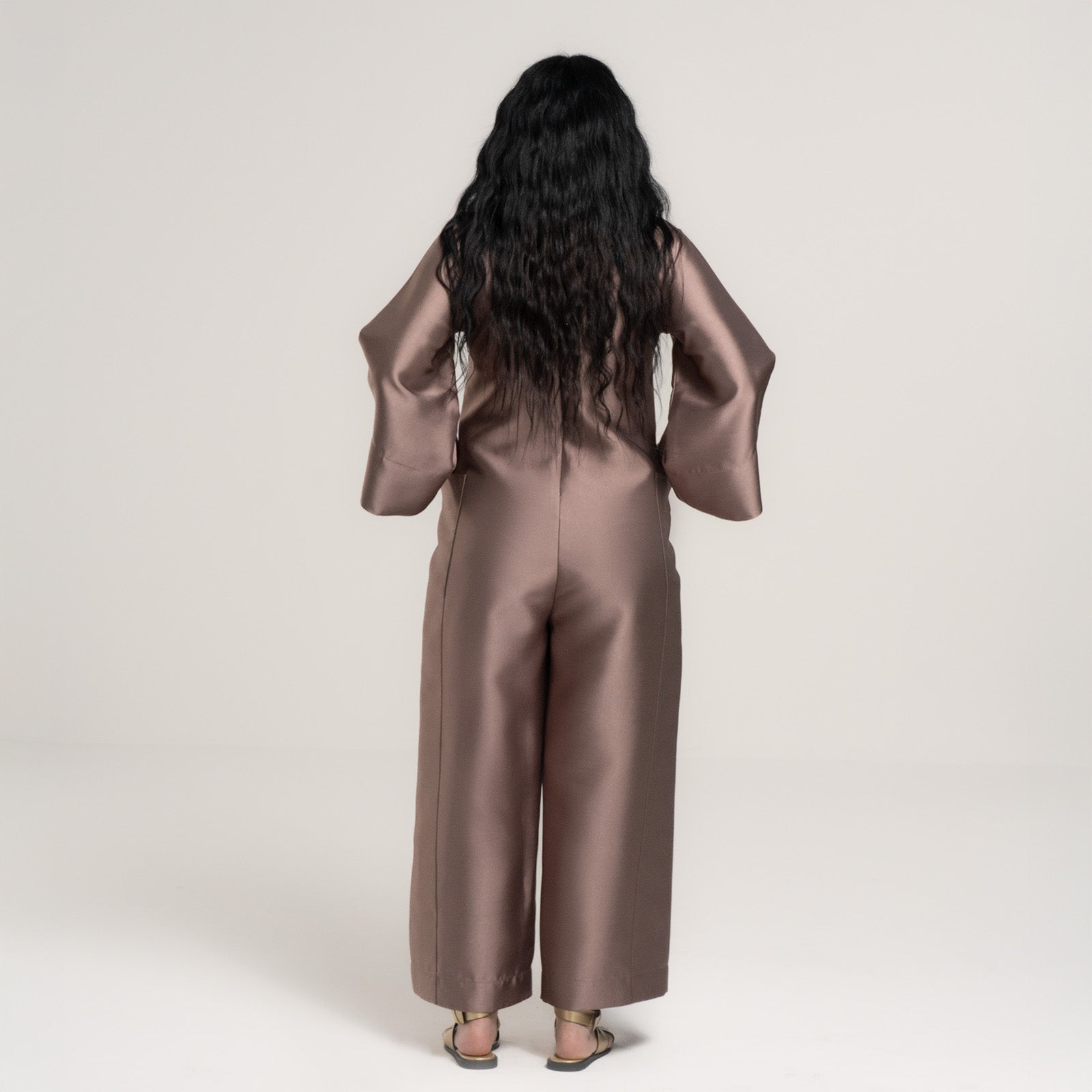 Mikado Stone Jumpsuit with Green Edges