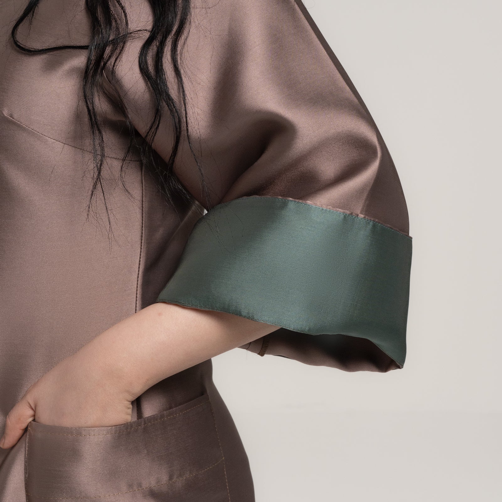 Mikado Stone Jumpsuit with Green Edges