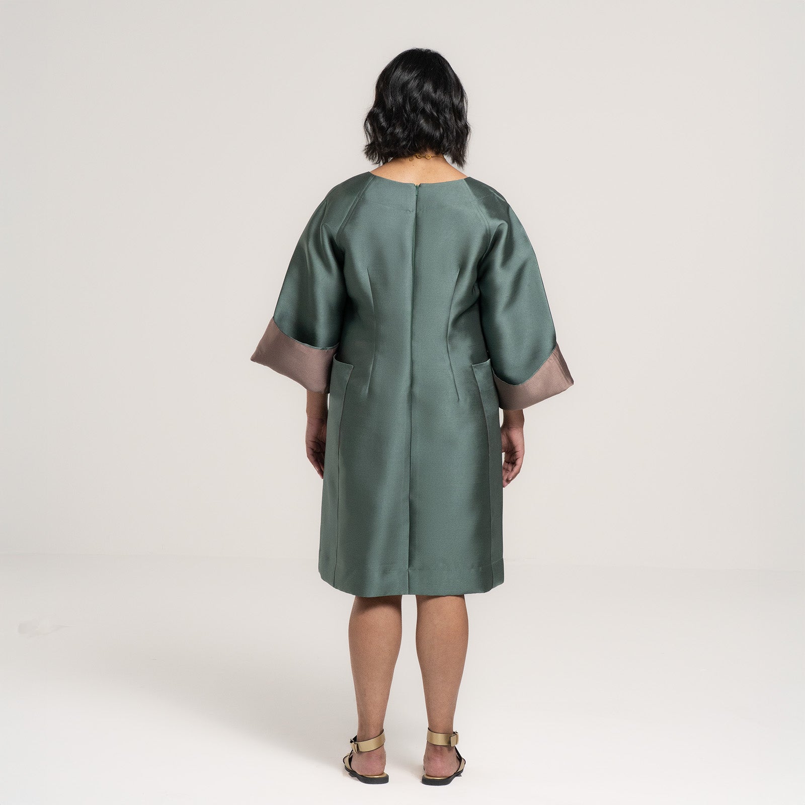 Mikado Olive Stone Dress with Stone Edges