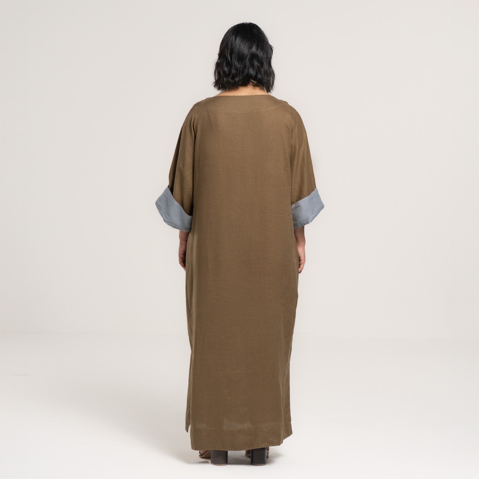 Brown Skyline Abaya with Sky Blue Edges