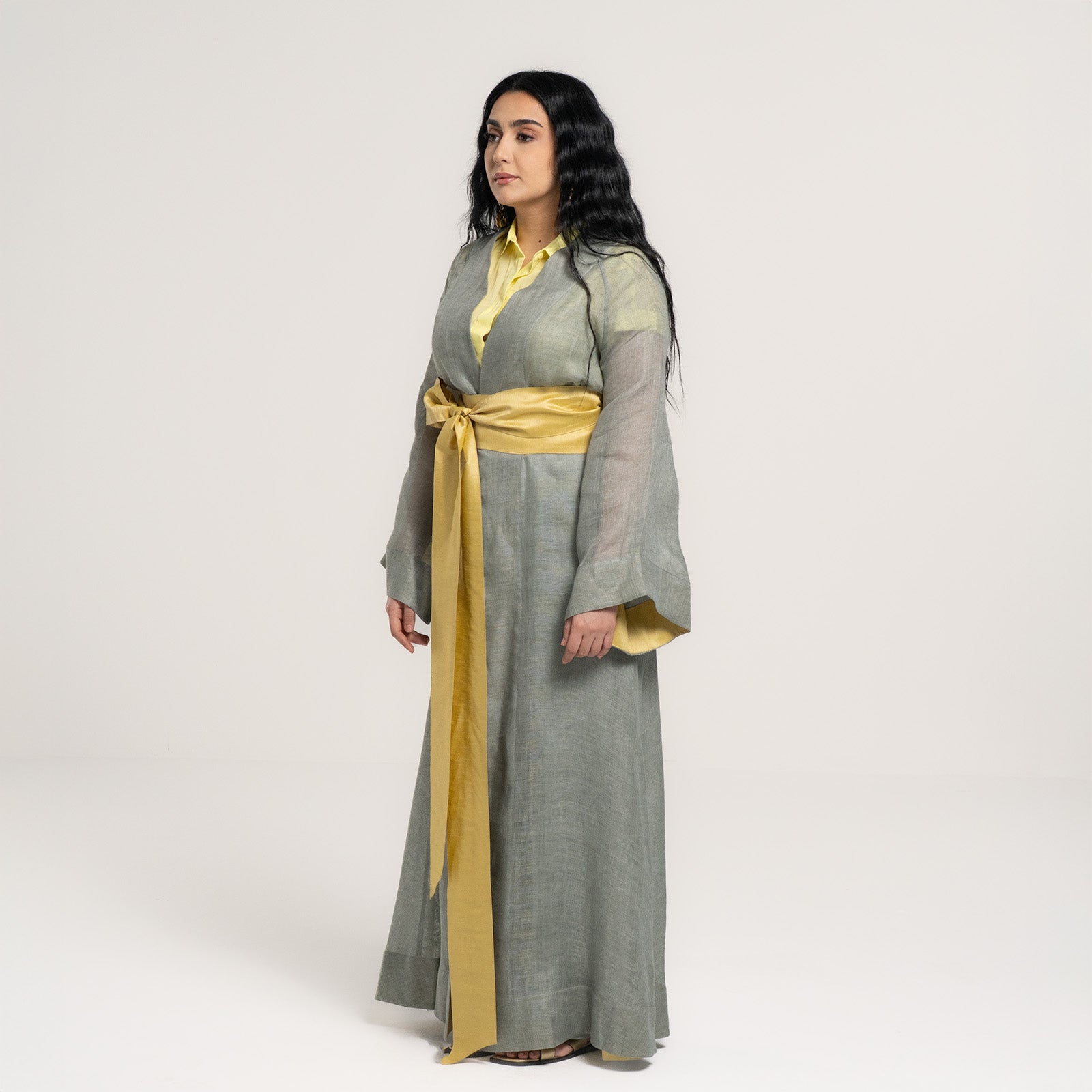 Charcoal Linen Golden Horizon with Gold Belt